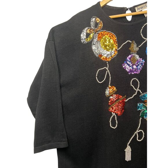 Jacque & KoKo Black Sequin Ornament Sweater Womens Plus Size 26/28 Vintage - Picture 4 of 16